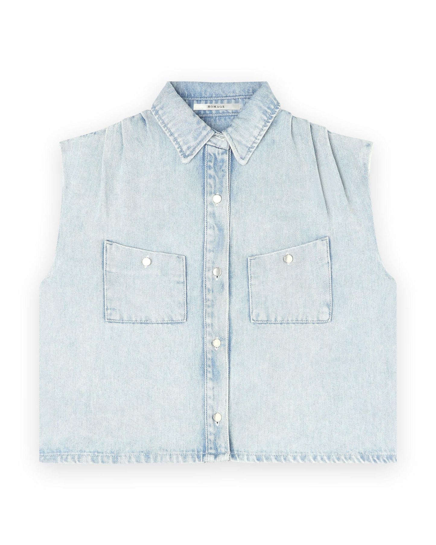Sleeveless Denim Blouse With Pleats