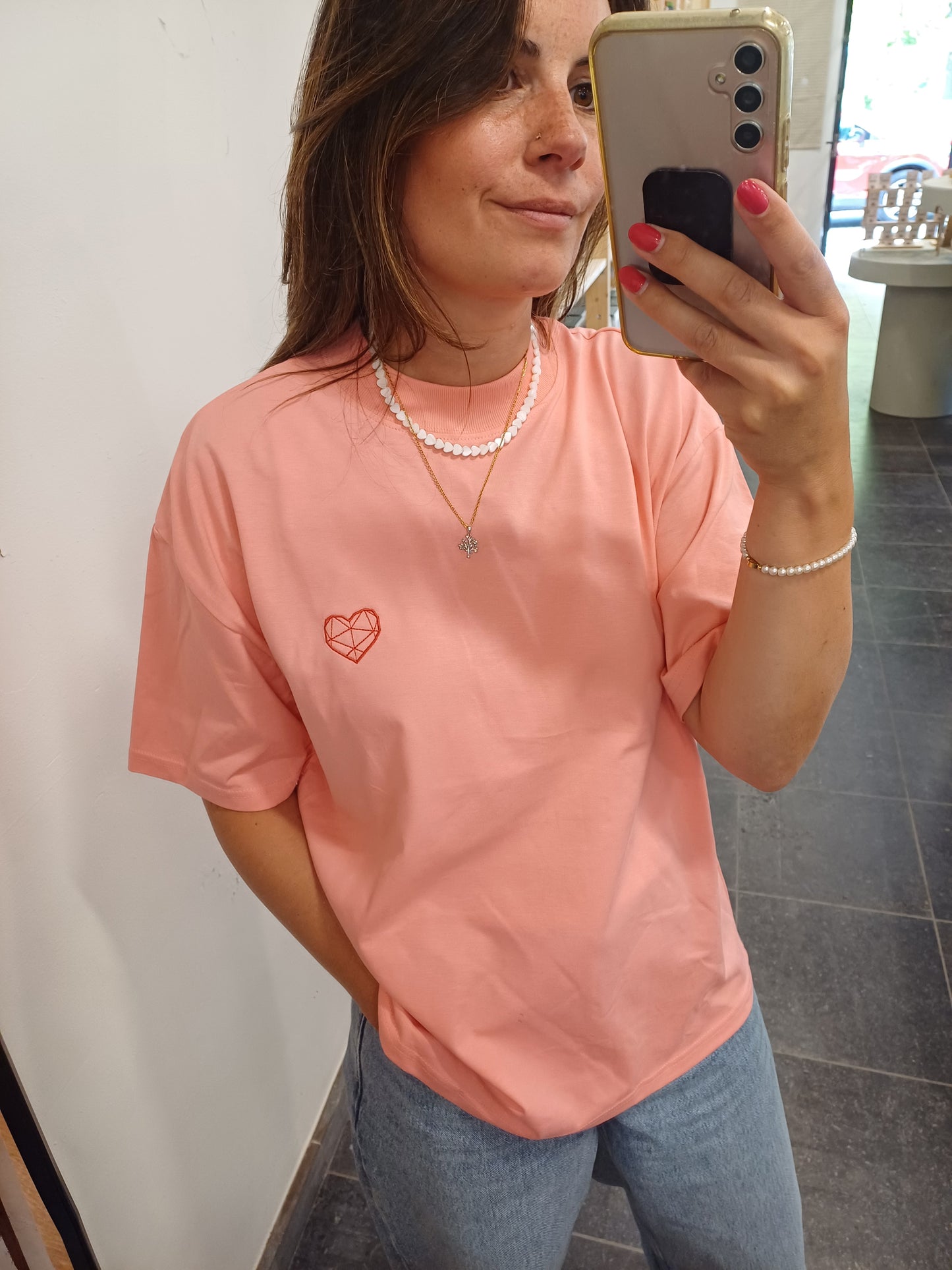 Oversized t-shirt pink heart