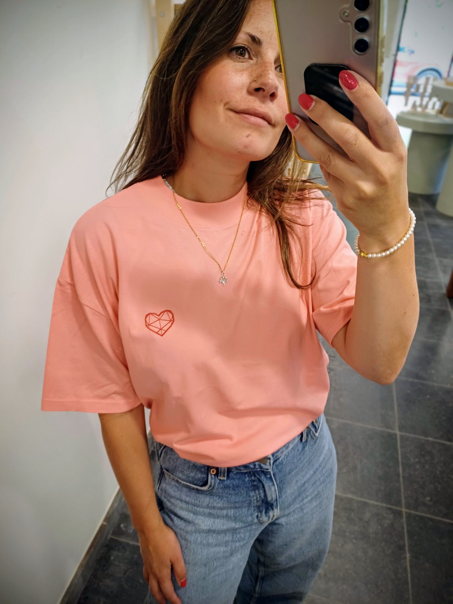 Oversized t-shirt pink heart