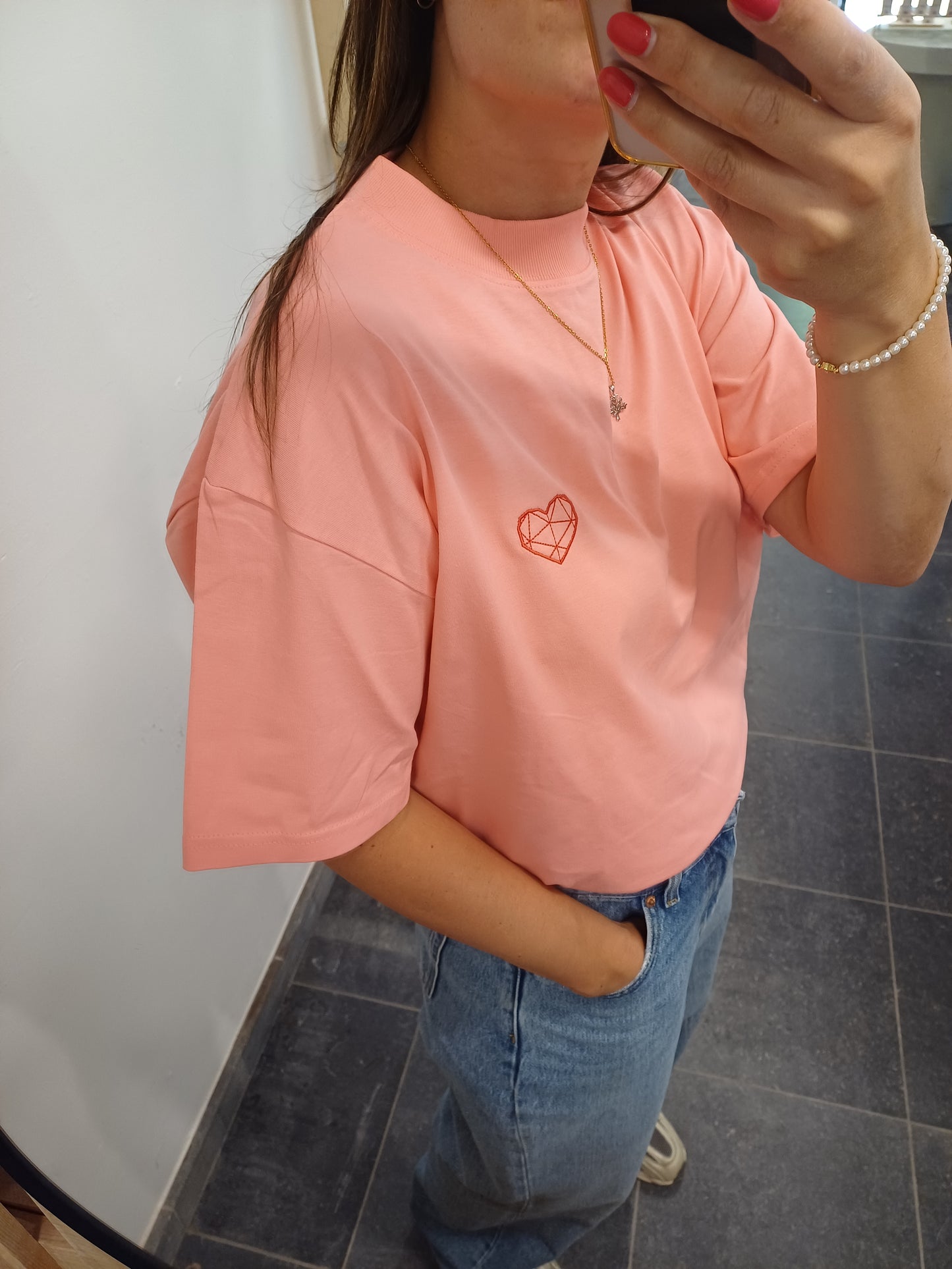Oversized t-shirt pink heart