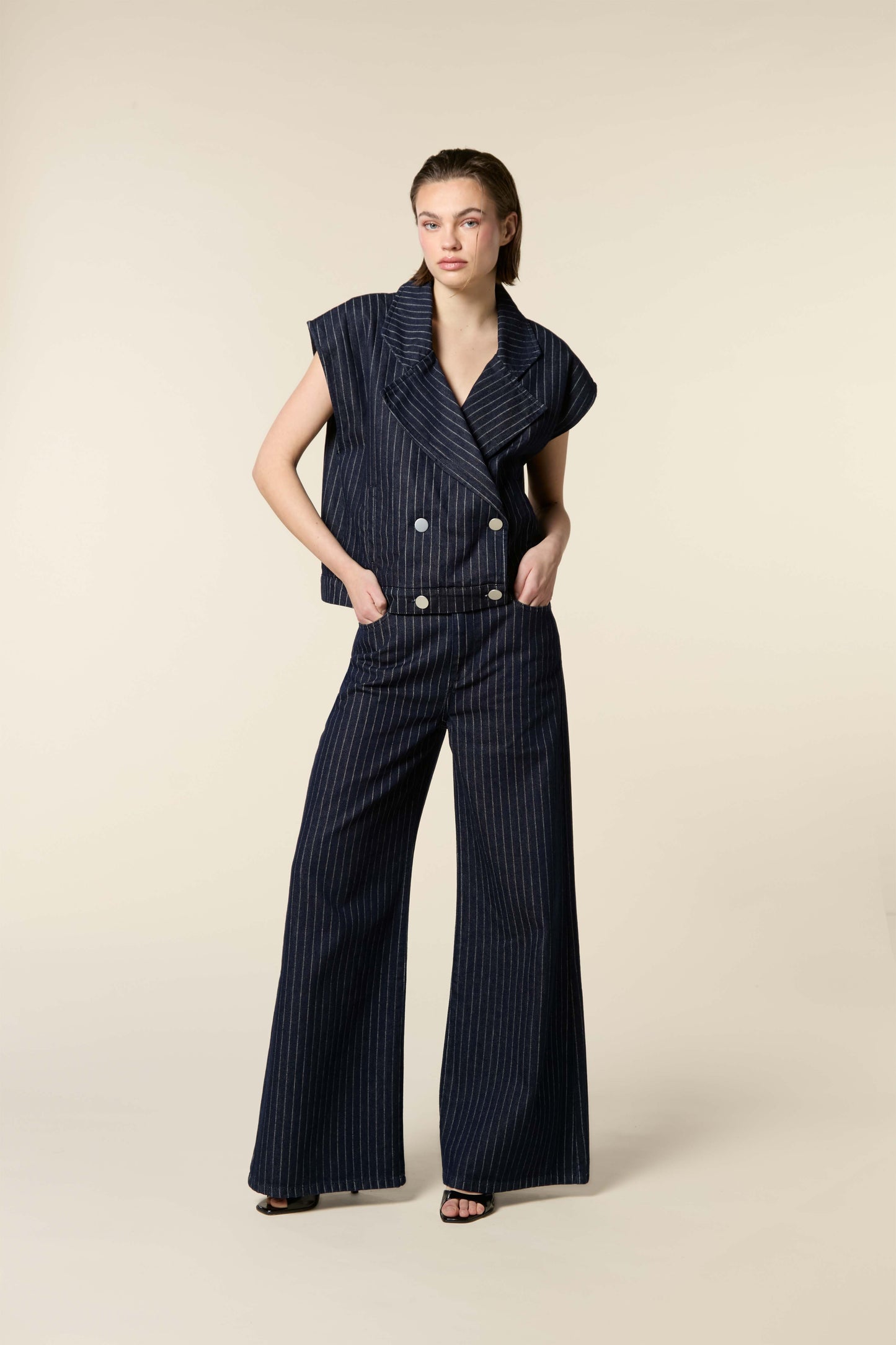 Palazzo Jeans With Pinstripe