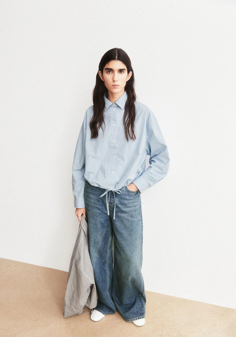 MINI-CHECK DRAWSTRING BLOUSE