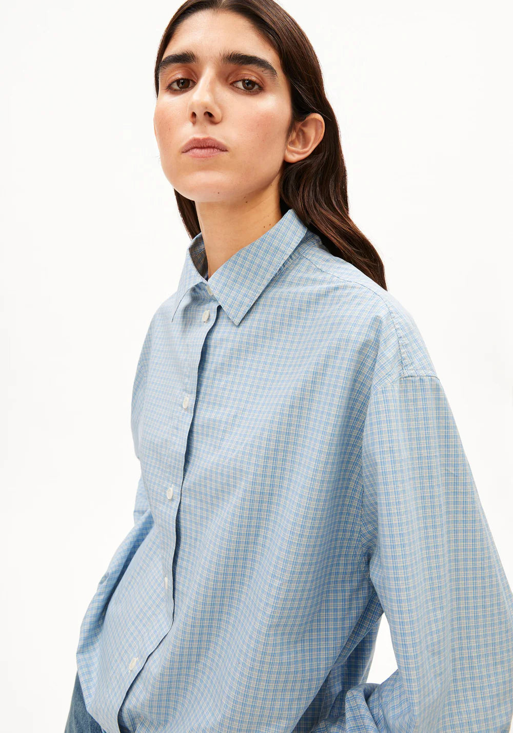 MINI-CHECK DRAWSTRING BLOUSE