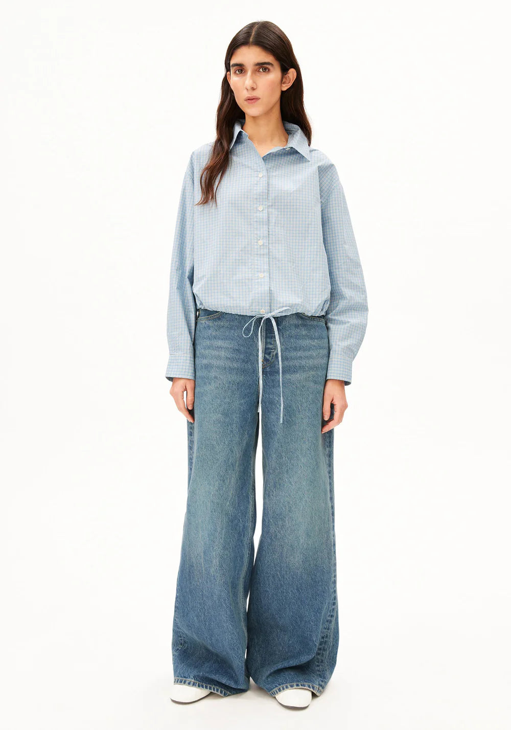 MINI-CHECK DRAWSTRING BLOUSE
