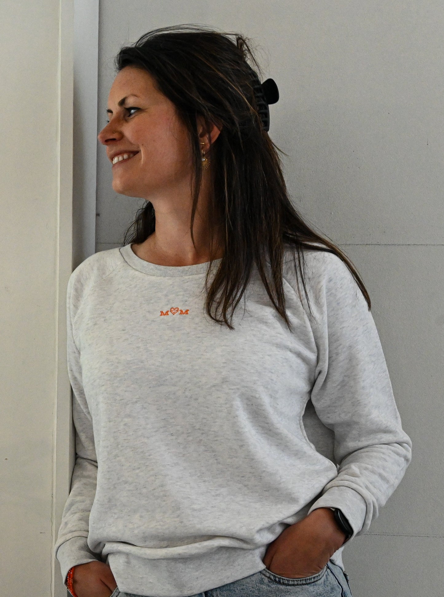 MOM sweater (grey & coral)