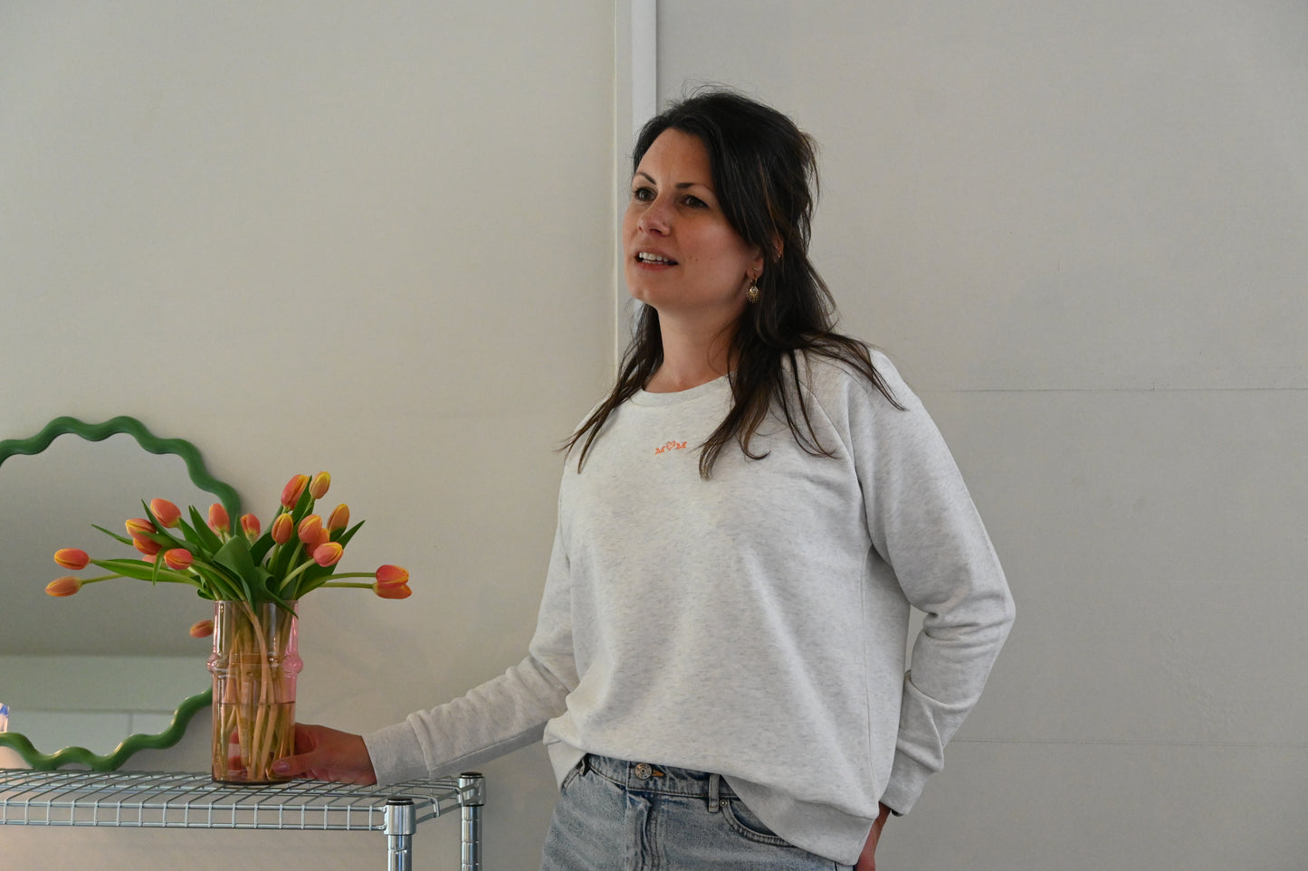 MOM sweater (grey & coral)