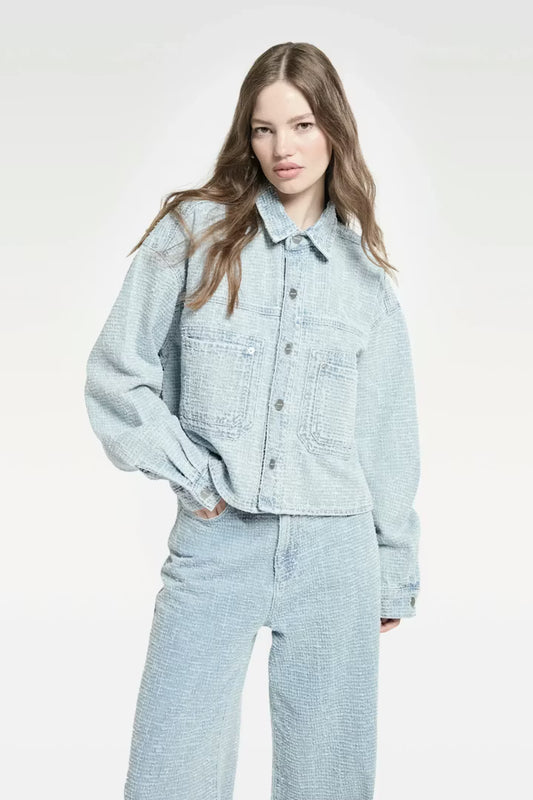 Oversized Denim Jacket With Allover Distressed