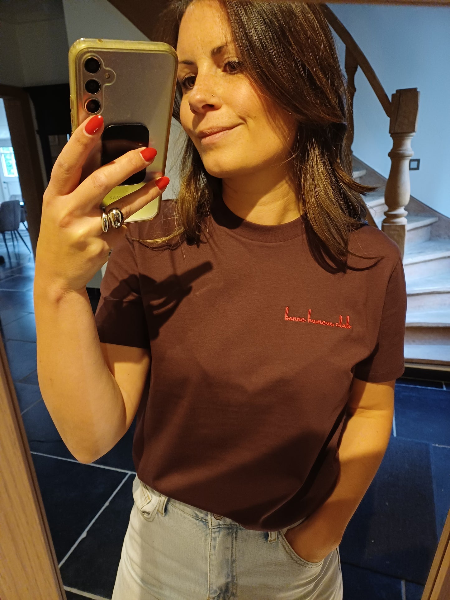 T-shirt bonne humeur - oversized fit brown-red